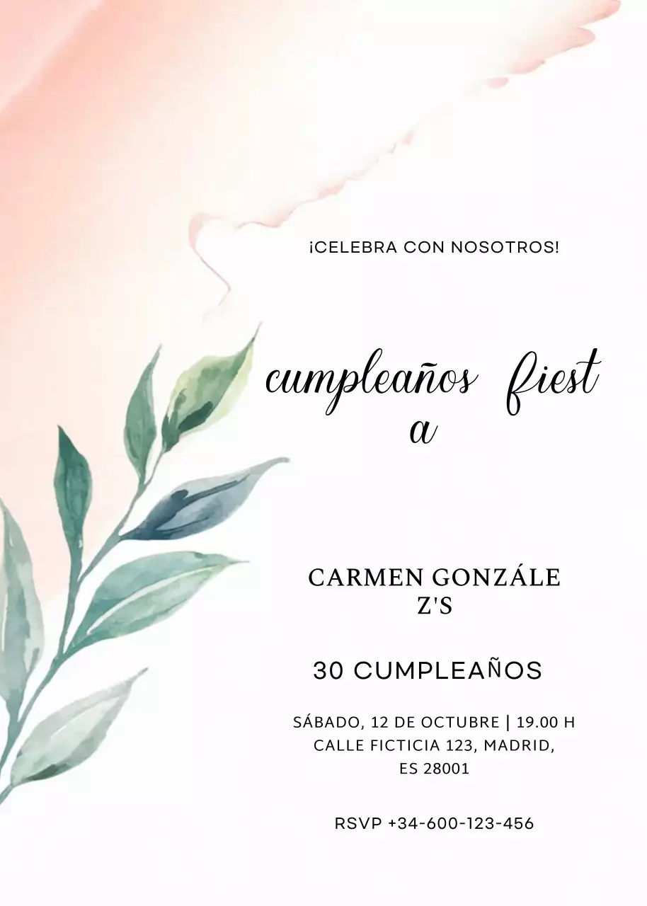 invitación de cumpleaños elegante rosa