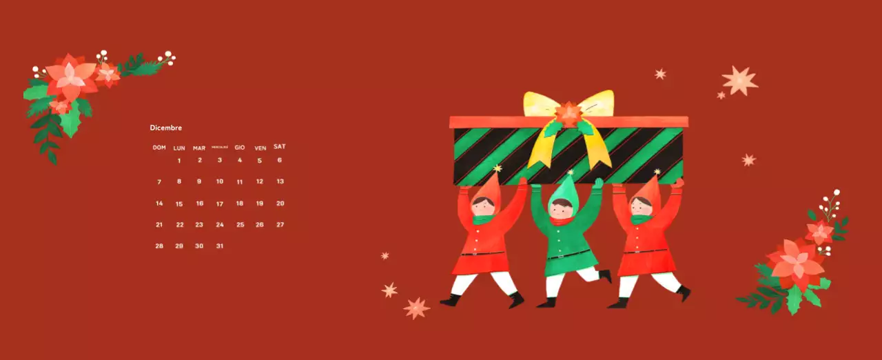 Calendario di Capodanno con una calda illustrazione