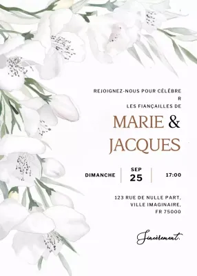 Invitation de fiançailles élégante et blanche