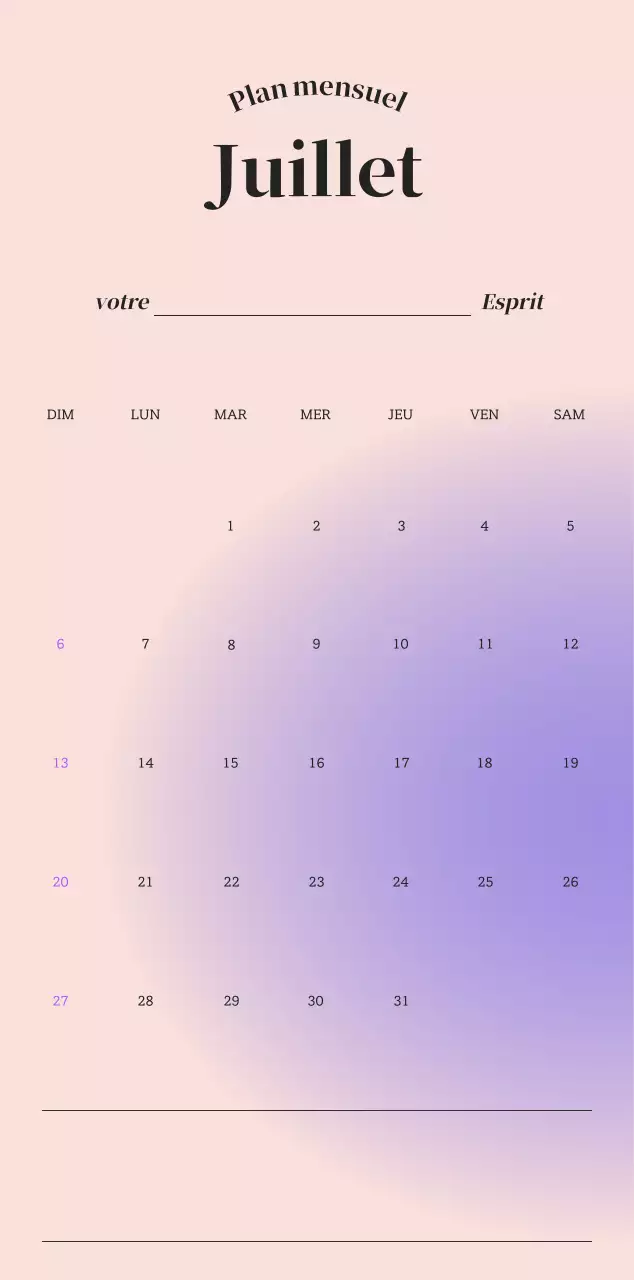 Calendrier minimaliste dégradé