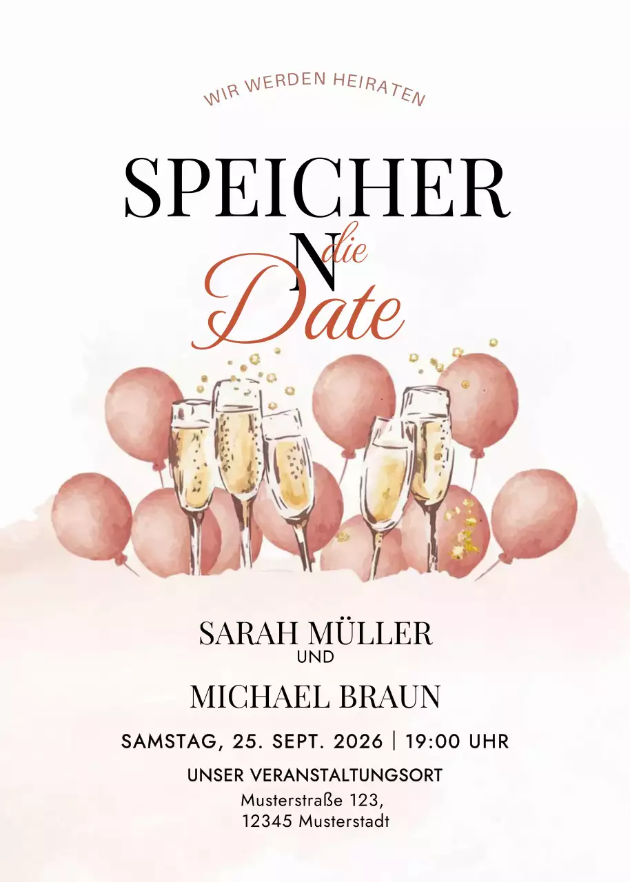 Beige Elegante Hochzeitseinladung