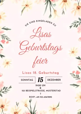 rosa geblümte Geburtstagseinladung