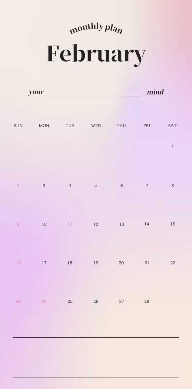 グラデーションミニマルカレンダーカレンダー