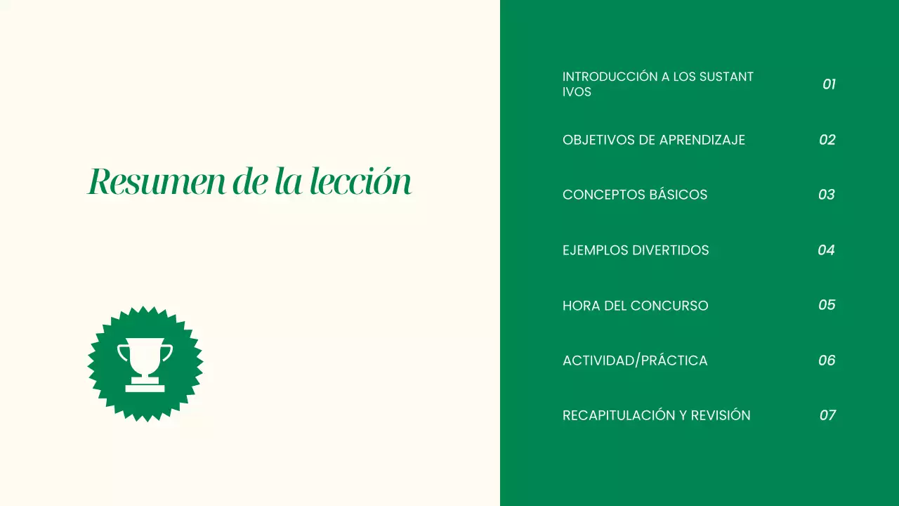 Gramática simple beige y presentación de sustantivos