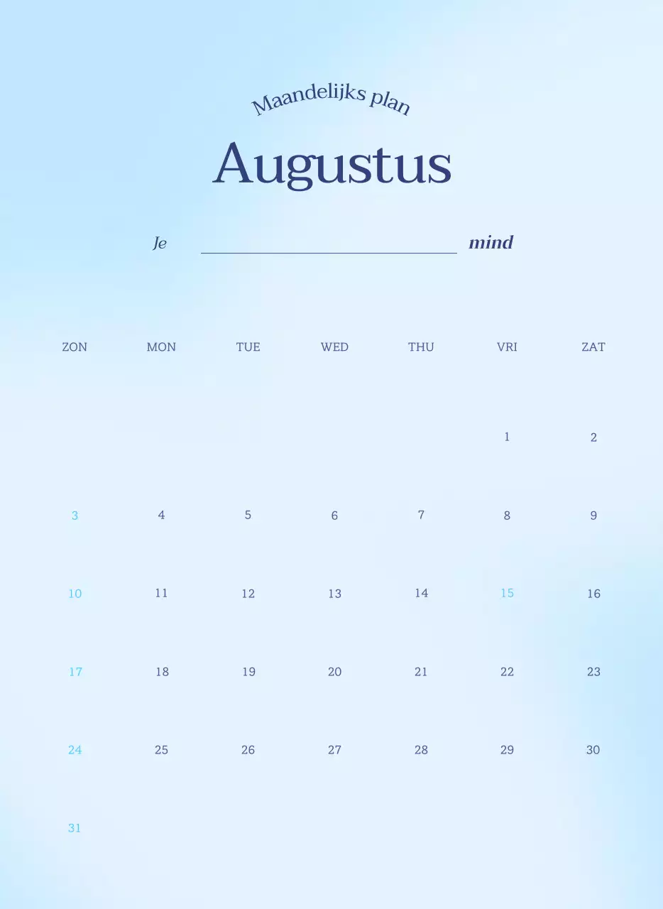 Minimalistische kalender met kleurverloop