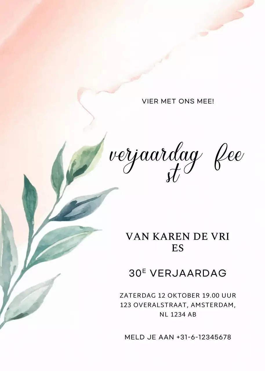 roze elegante verjaardagsuitnodiging