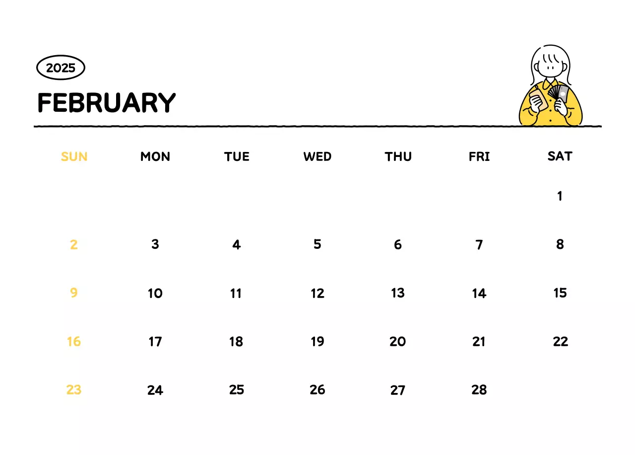 Illustrated calendar with a cute line style