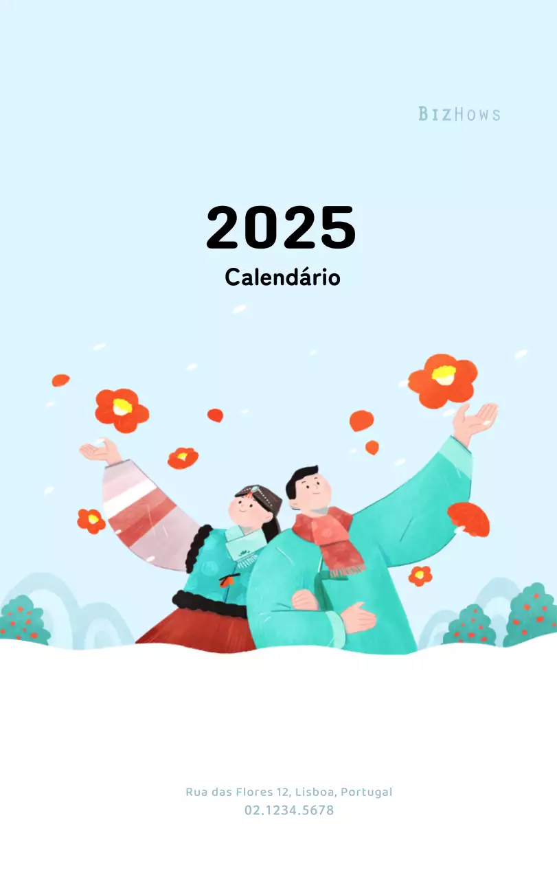 Calendário de Ano Novo com um toque caloroso e ilustrado