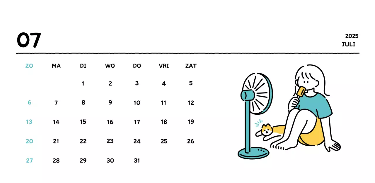 Geïllustreerde kalender met een mooie lijnstijl