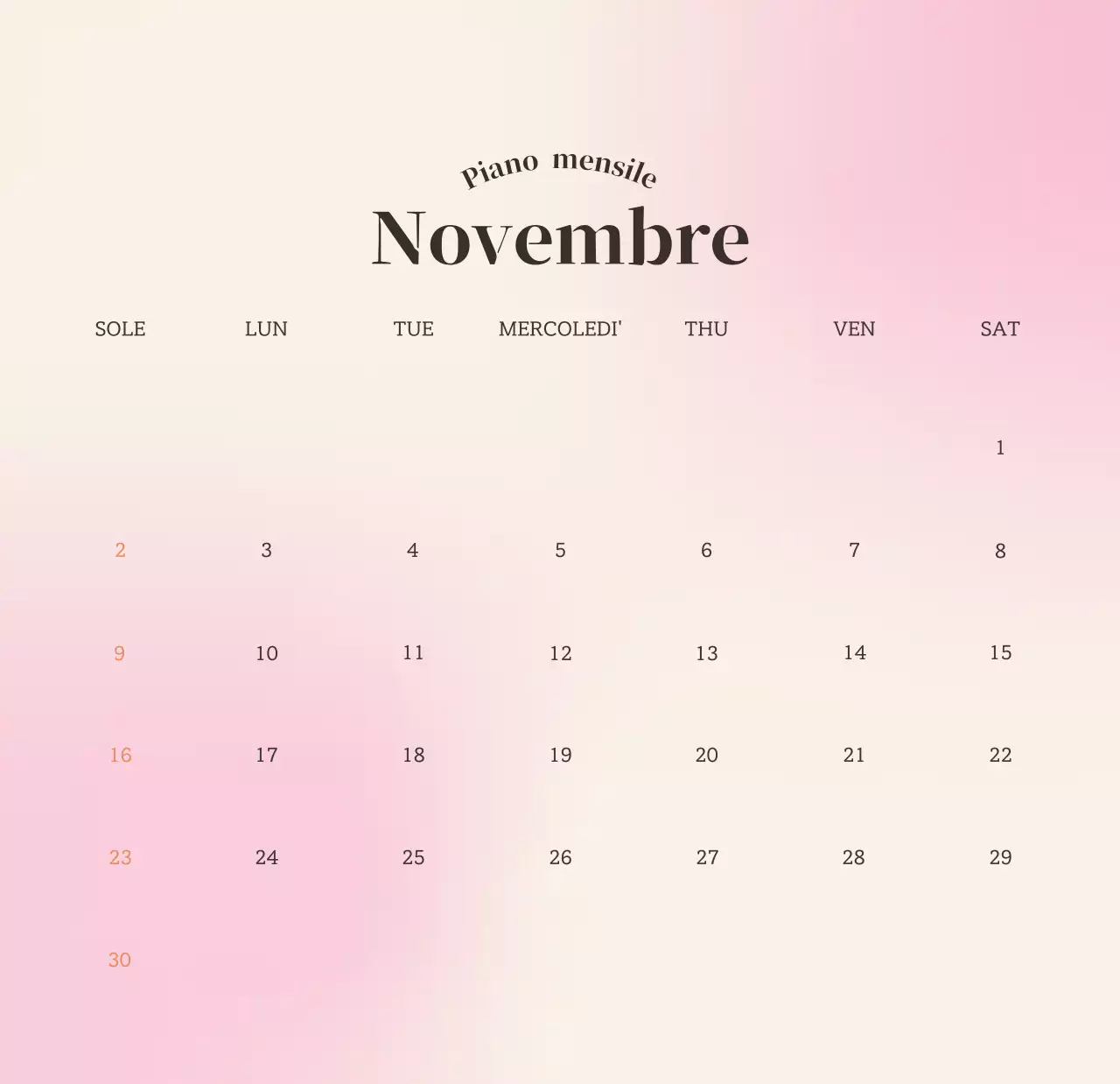 Calendario minimalista a gradi