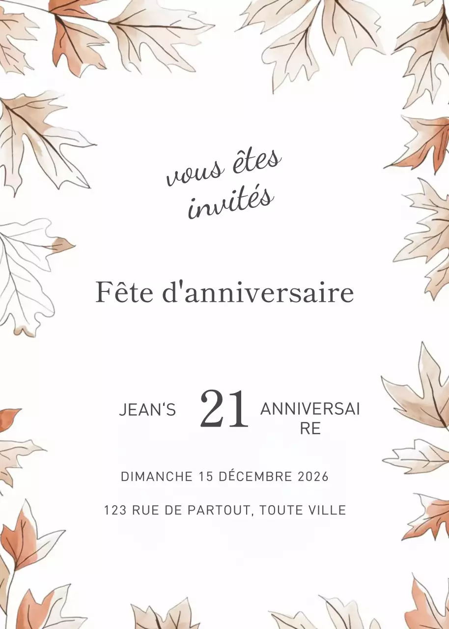 Invitation d'anniversaire botanique beige
