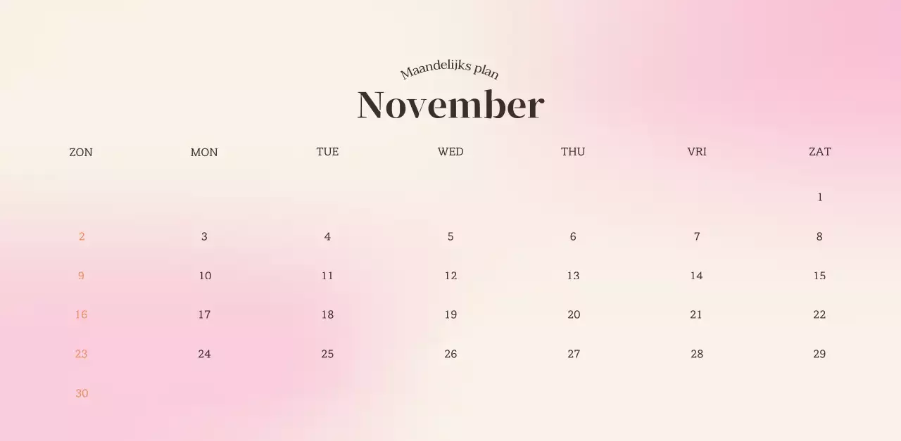 Minimalistische kalender met kleurverloop