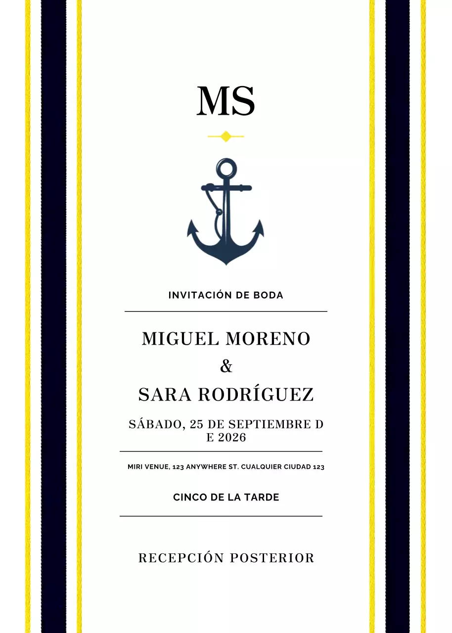 invitación de boda navy classic