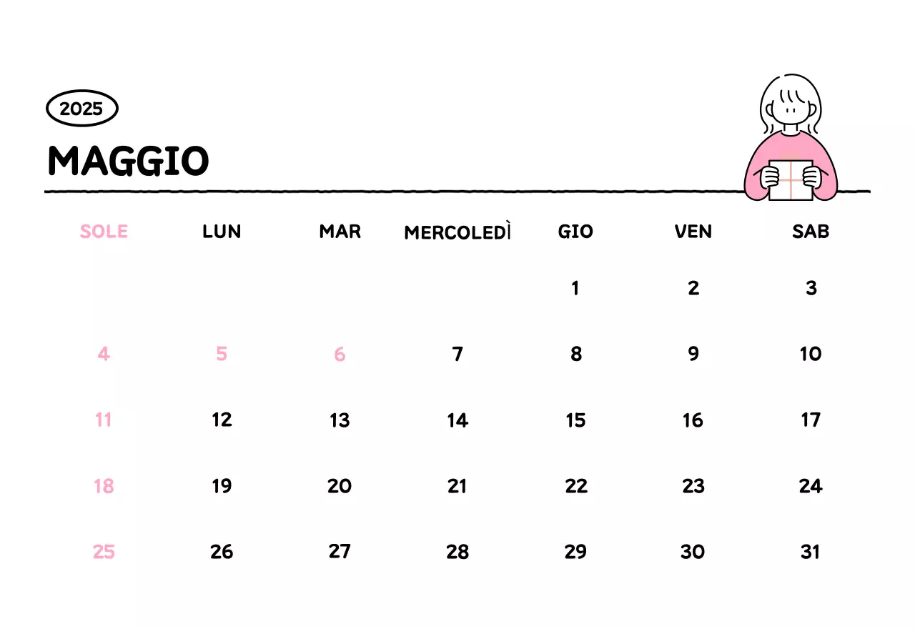 Calendario illustrato con un grazioso stile di linee