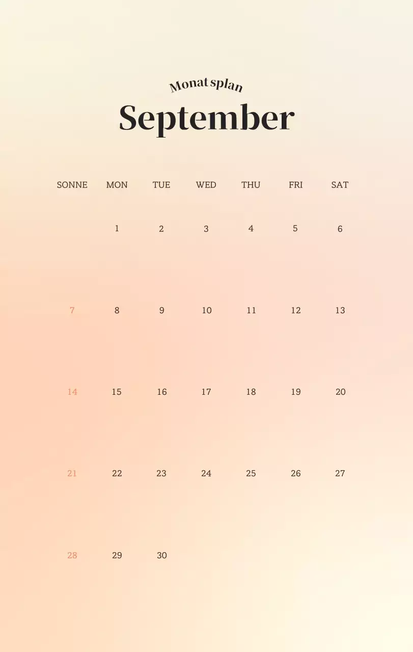 Minimalistischer Kalender mit Farbverlauf