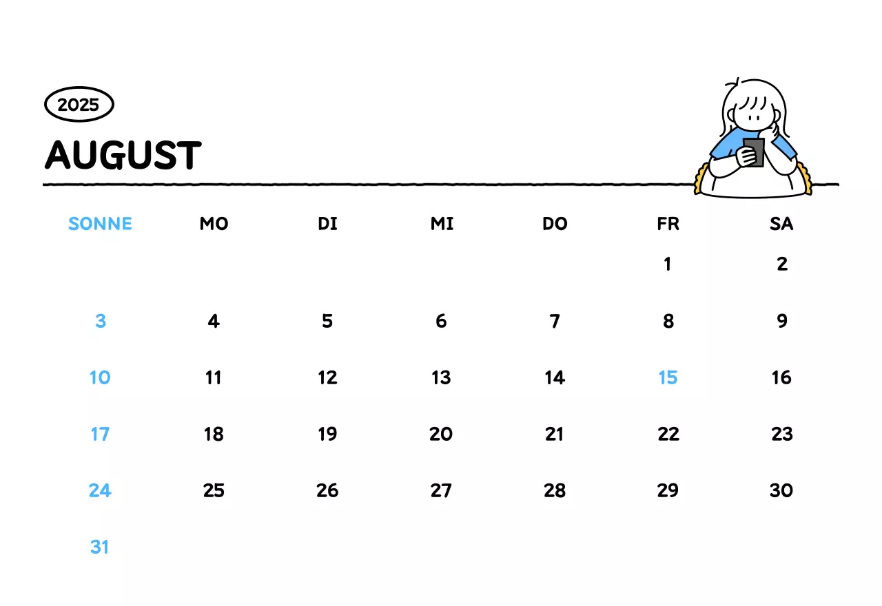 Illustrierter Kalender mit schönem Linienstil