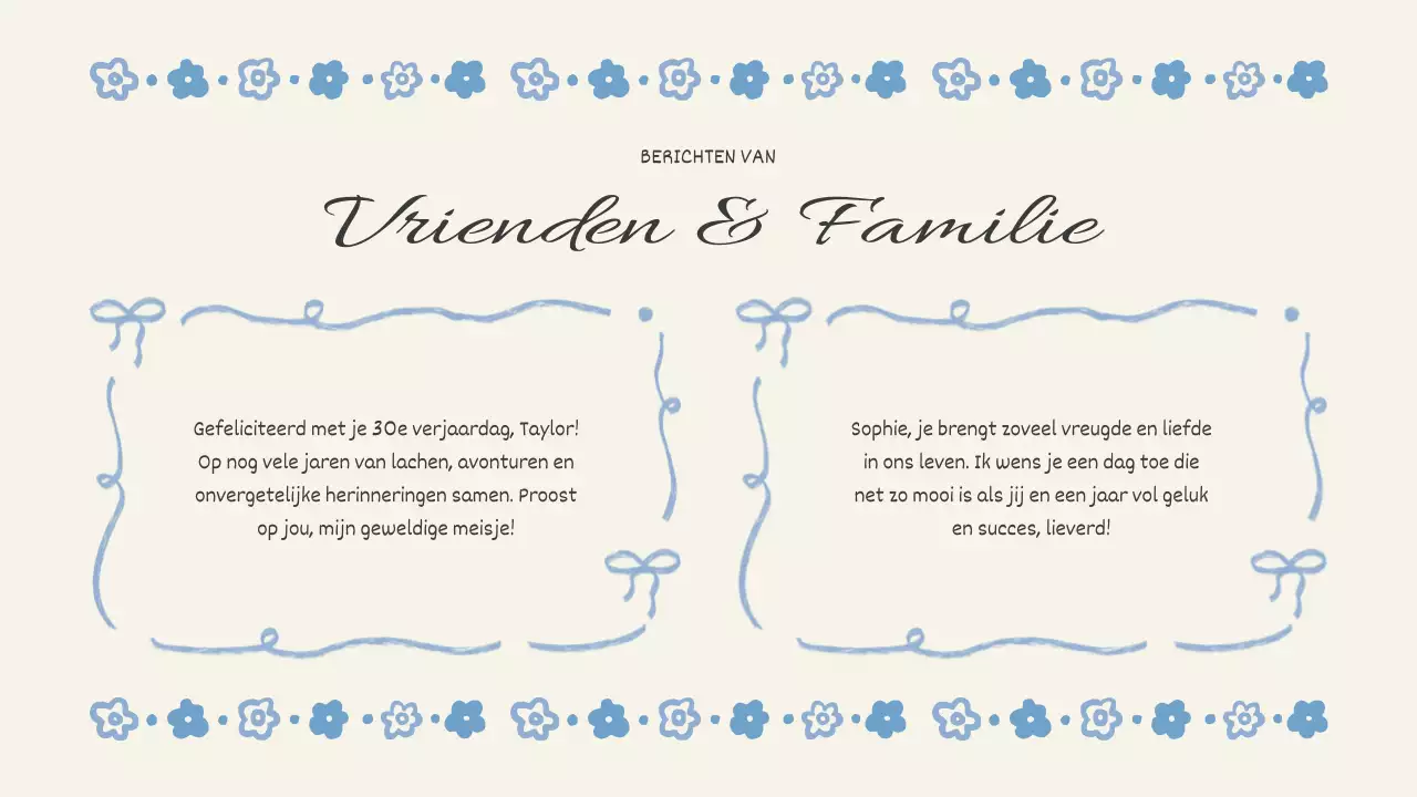 verjaardagsevenement met blauwe bloemen