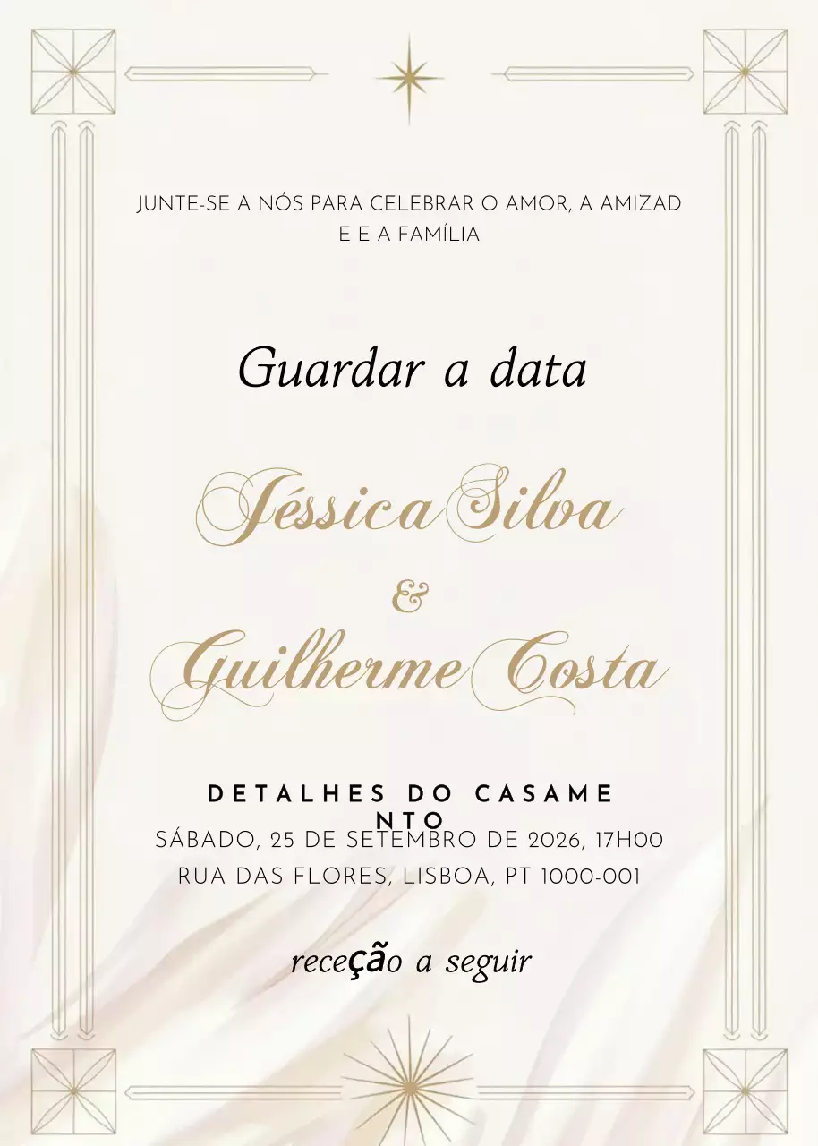 convite de casamento elegante dourado