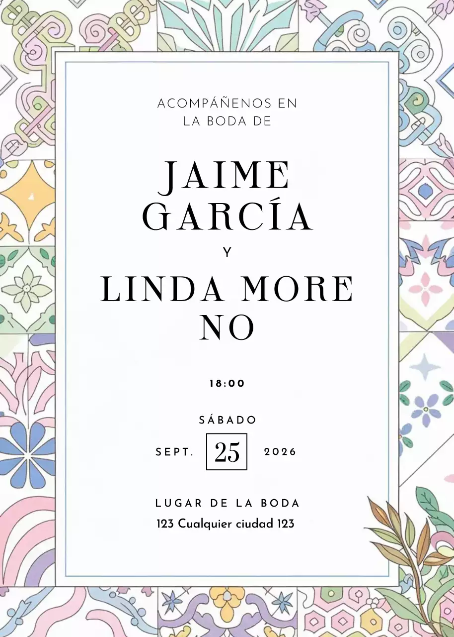 colorida invitación de boda floral