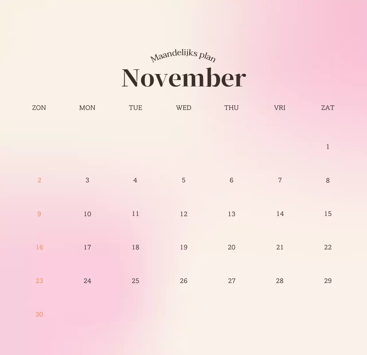 Minimalistische kalender met kleurverloop
