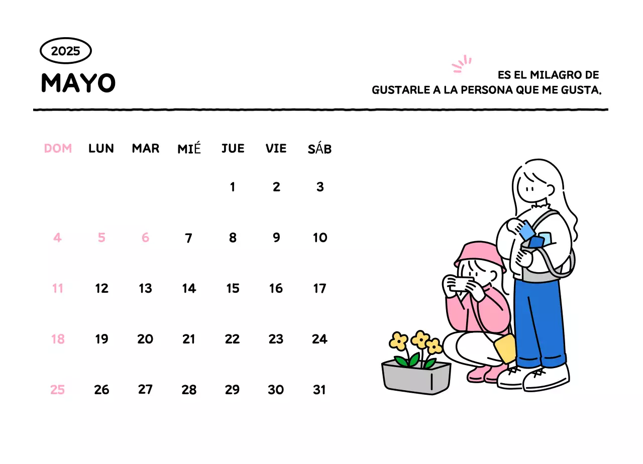 Calendario ilustrado con un bonito estilo de líneas