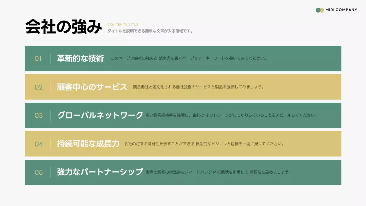 緑 シンプル 会社概要 プラン プレゼンテーション