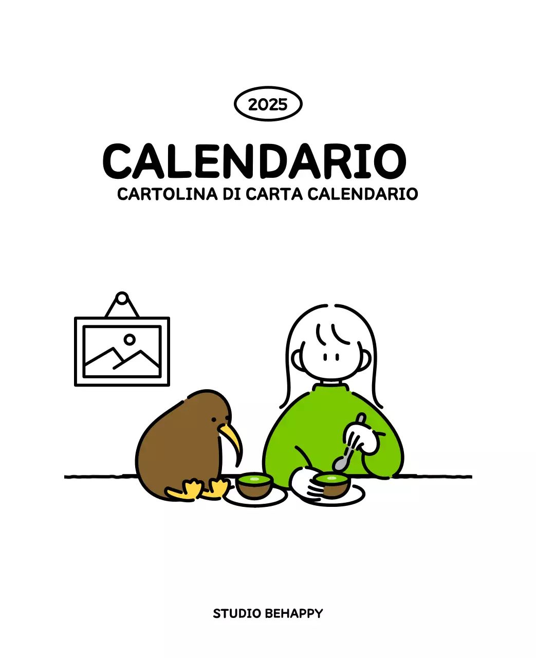 Calendario illustrato con un grazioso stile di linee