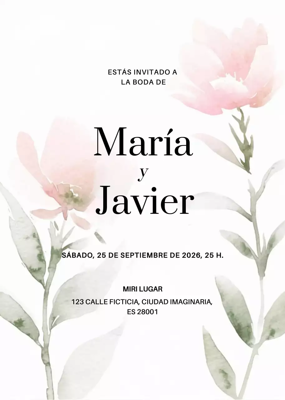 Invitación de boda rosa elegante