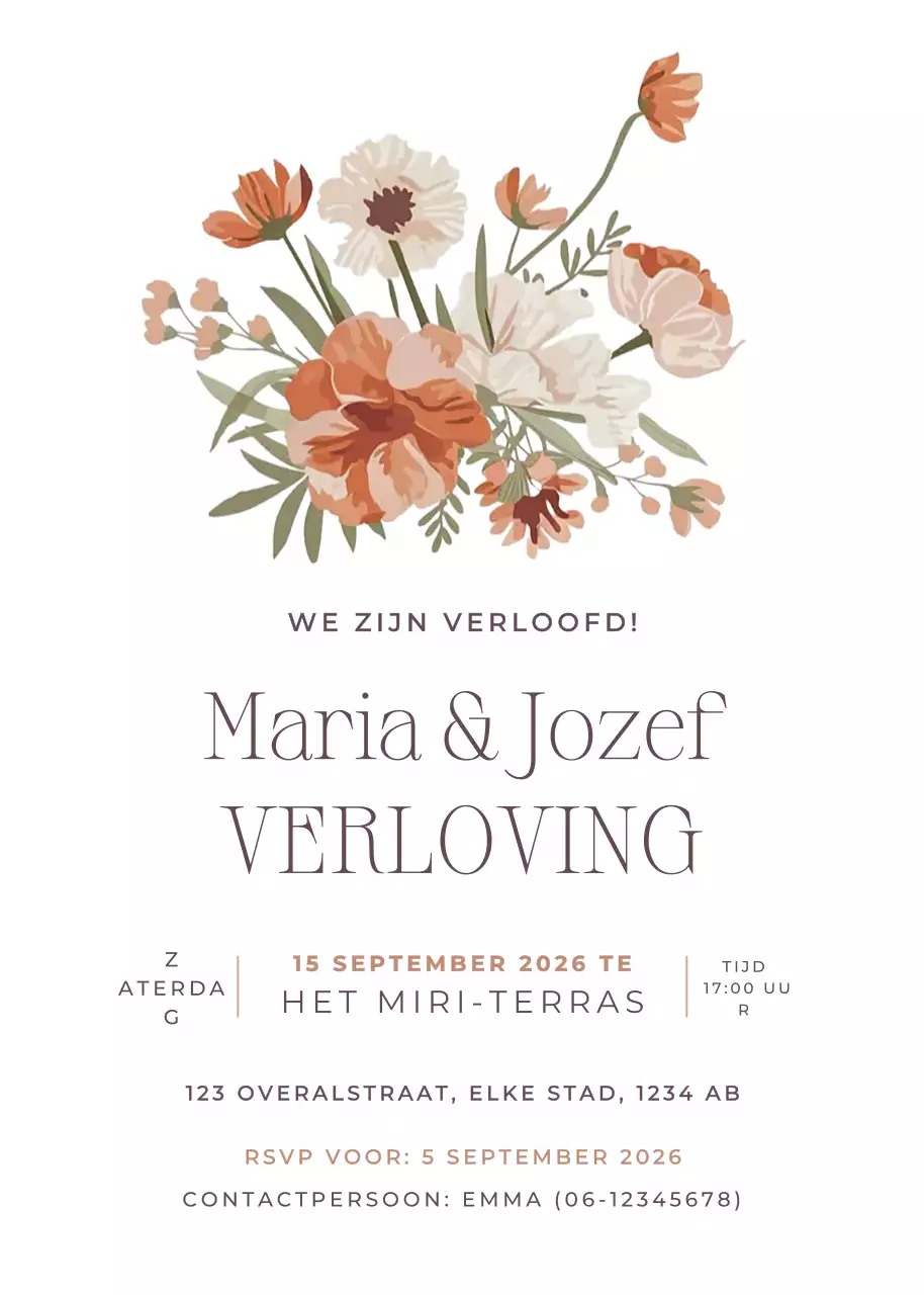 Beige bloemen verlovingsuitnodiging