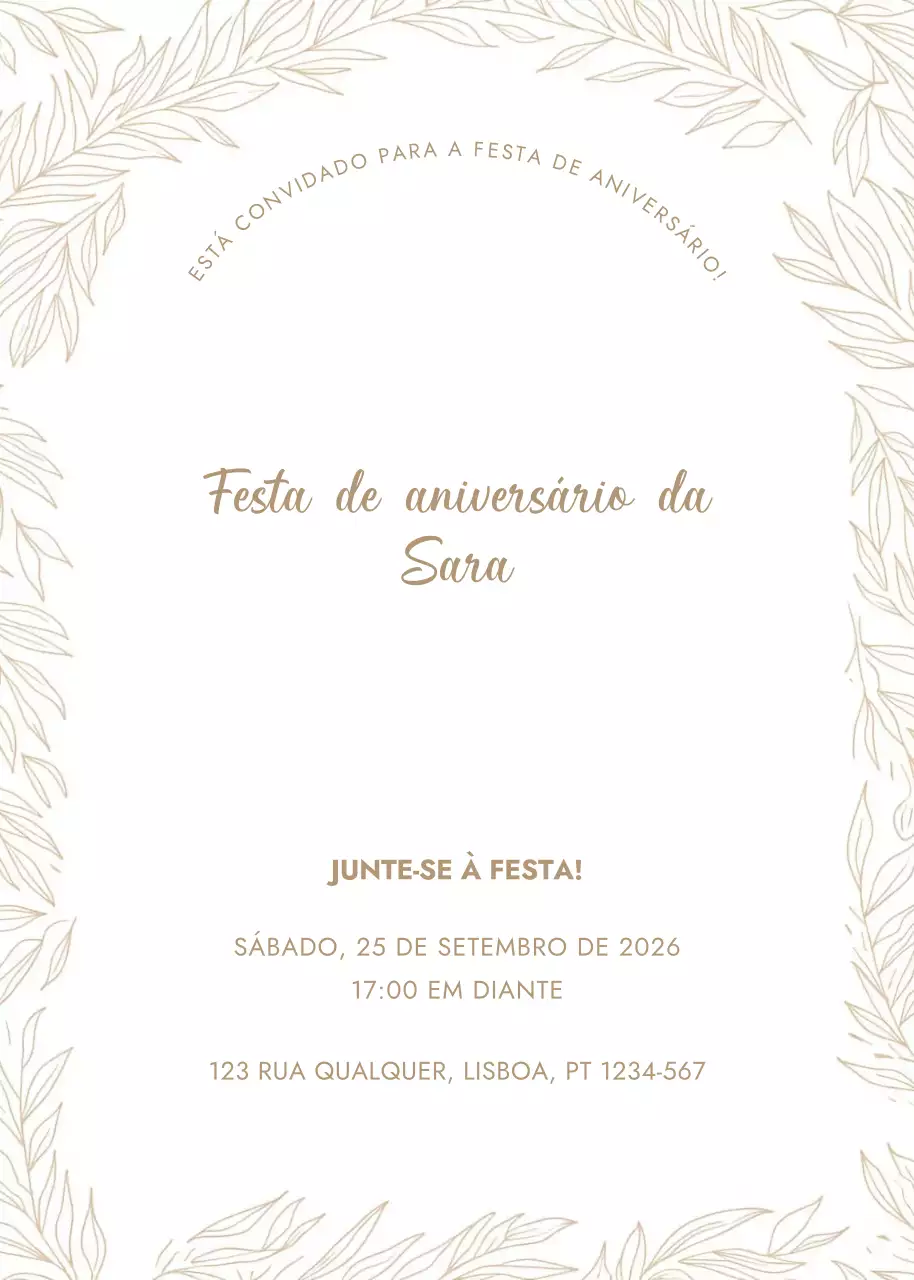 Convite de aniversário elegante bege