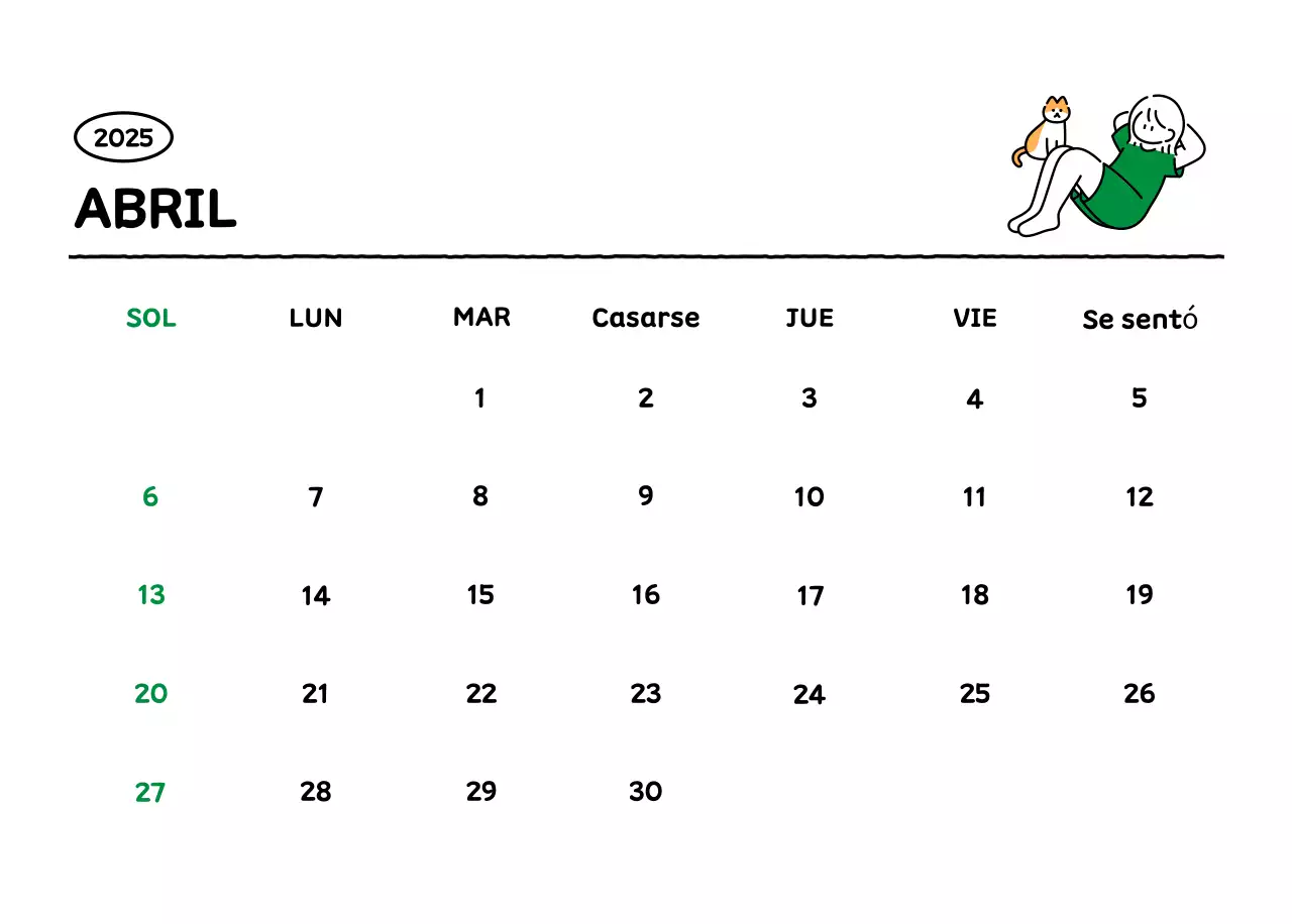 Calendario ilustrado con un bonito estilo de líneas
