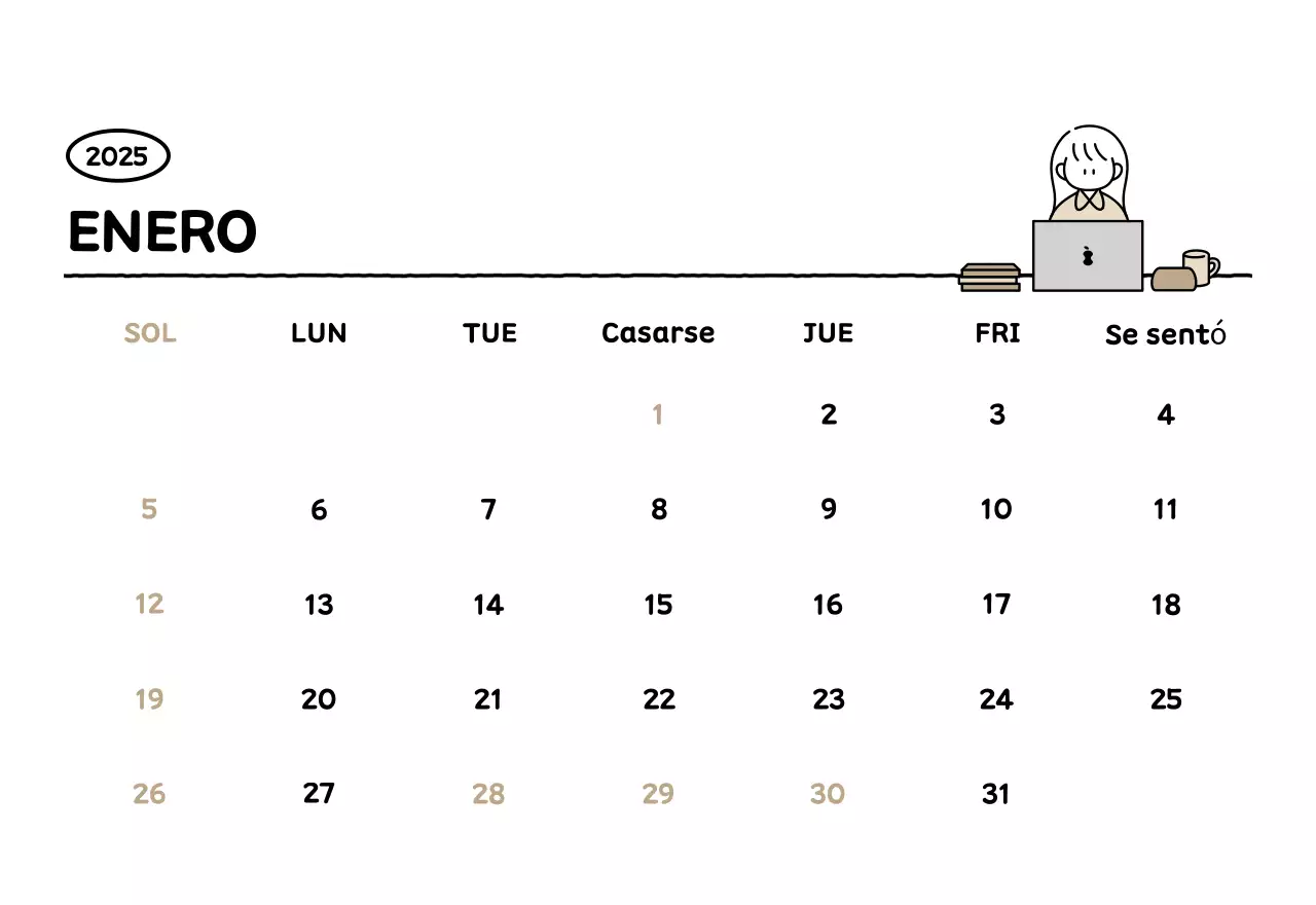 Calendario ilustrado con un bonito estilo de líneas