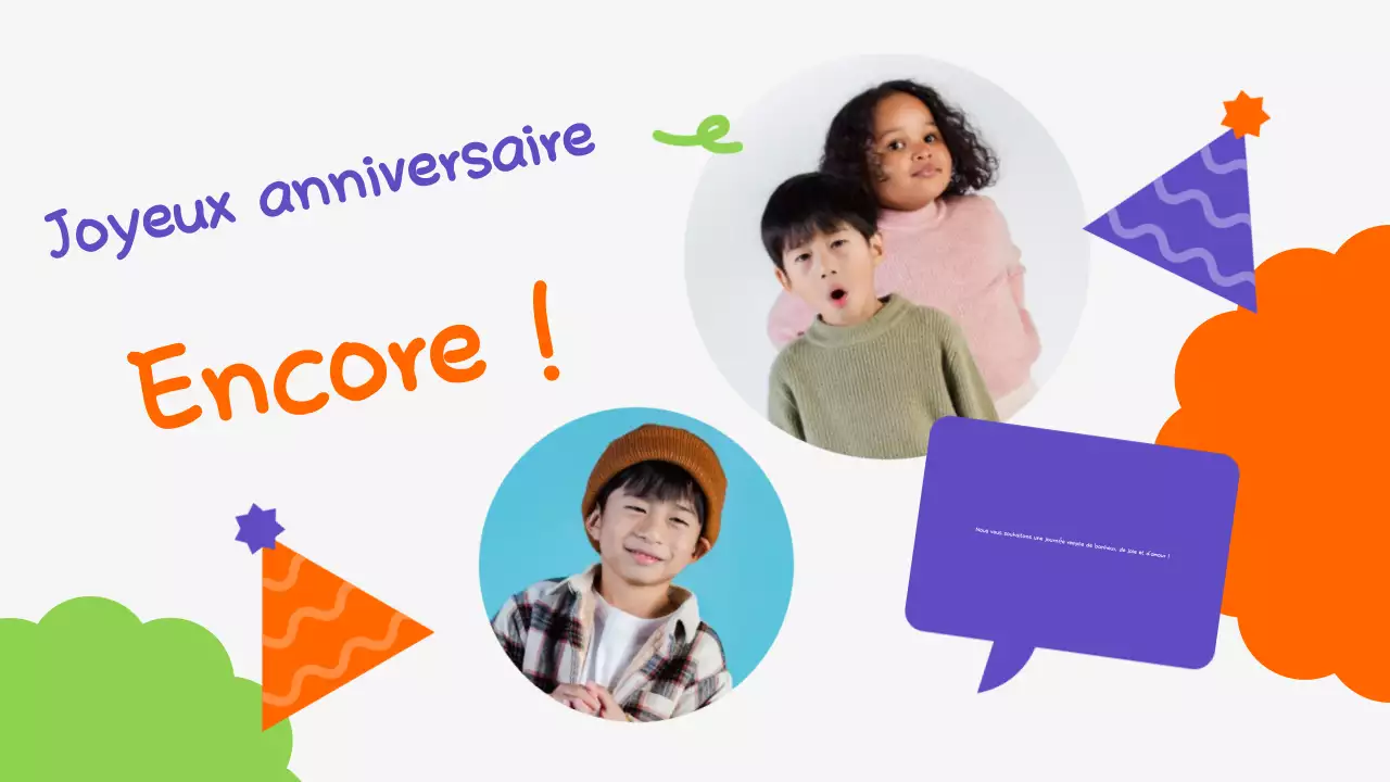 Présentation d'anniversaire ludique orange vert