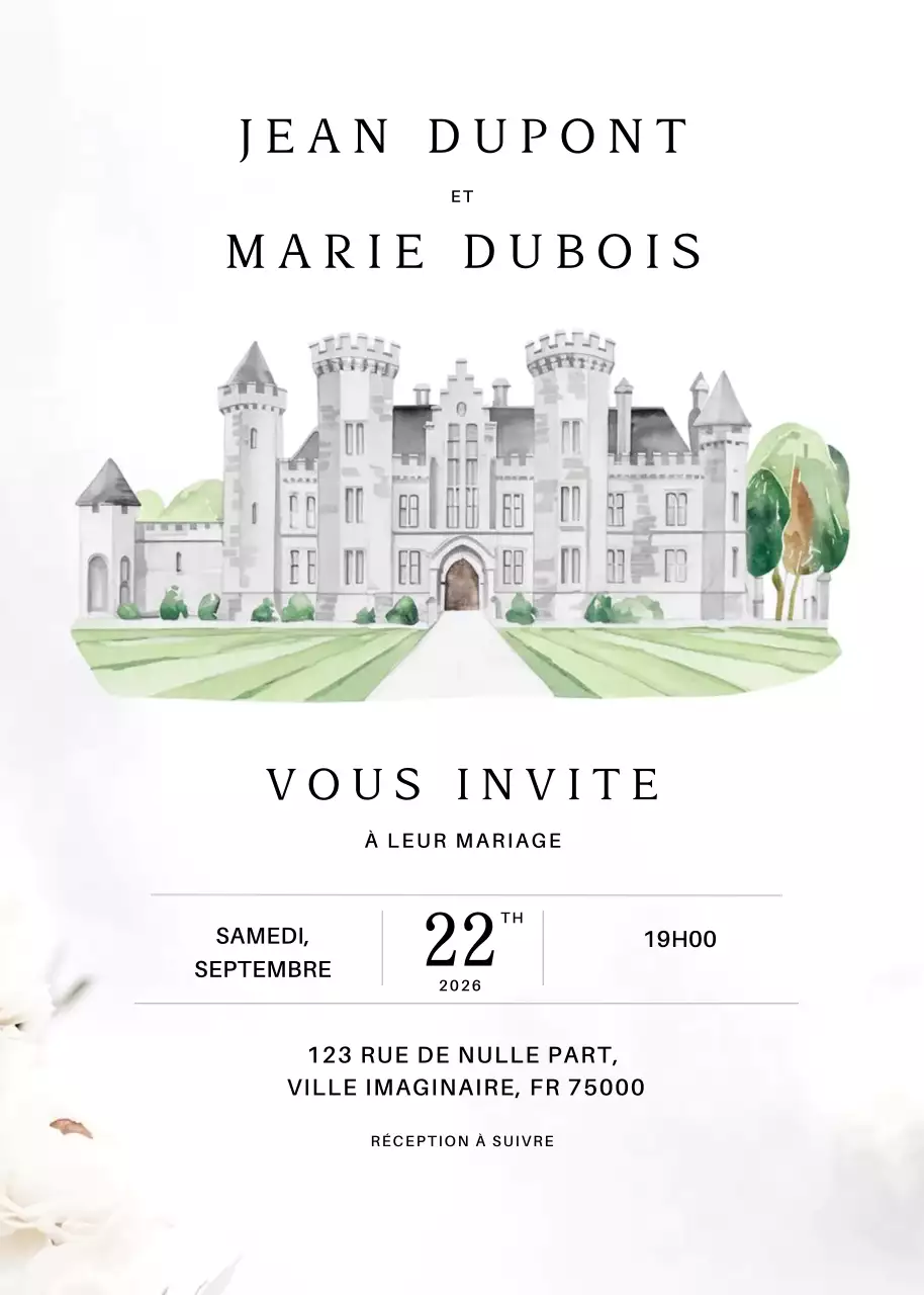 Invitation de mariage élégante et blanche