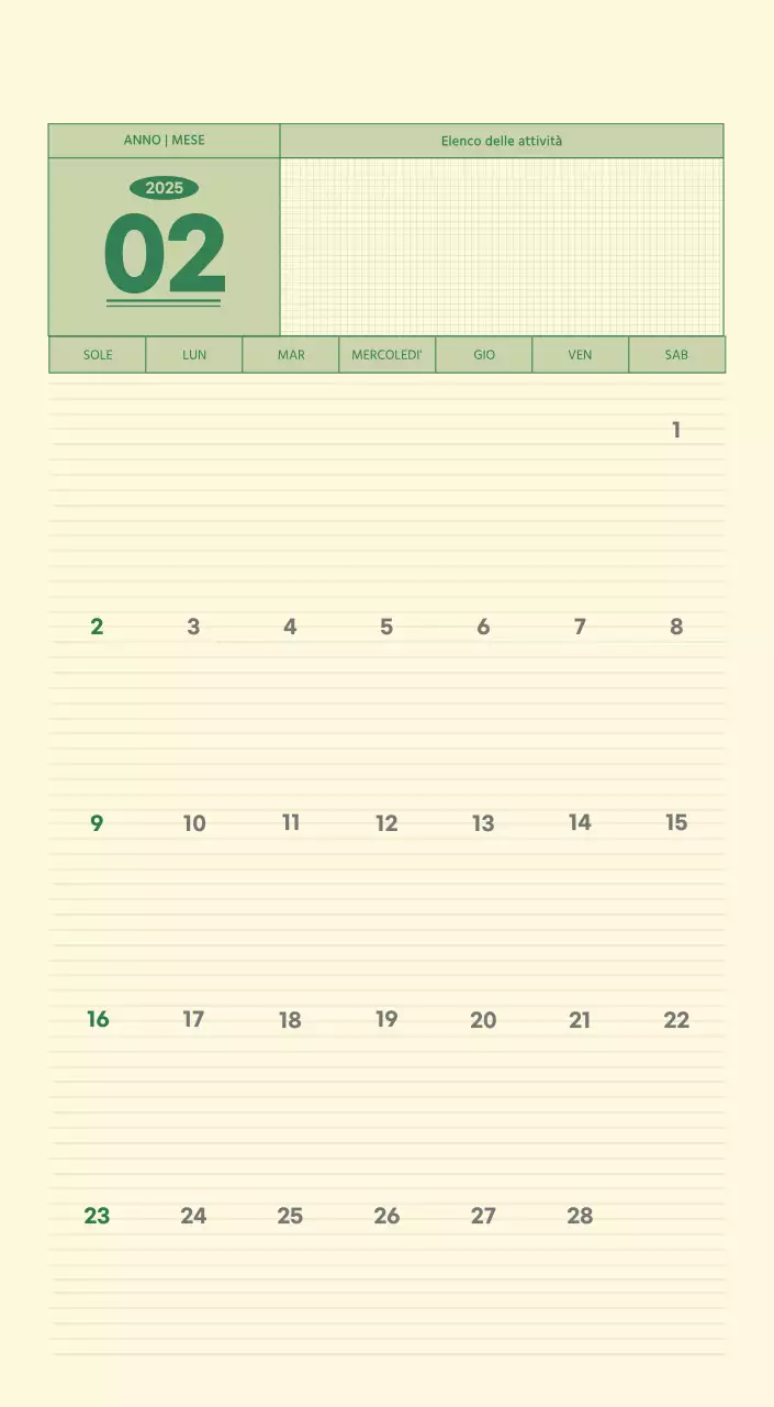 Calendario da parete SAT D-Day concept in verde e giallo chiaro