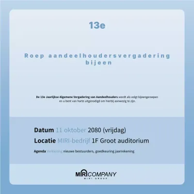 Lichtblauwe schone aankondiging aandeelhoudersvergadering