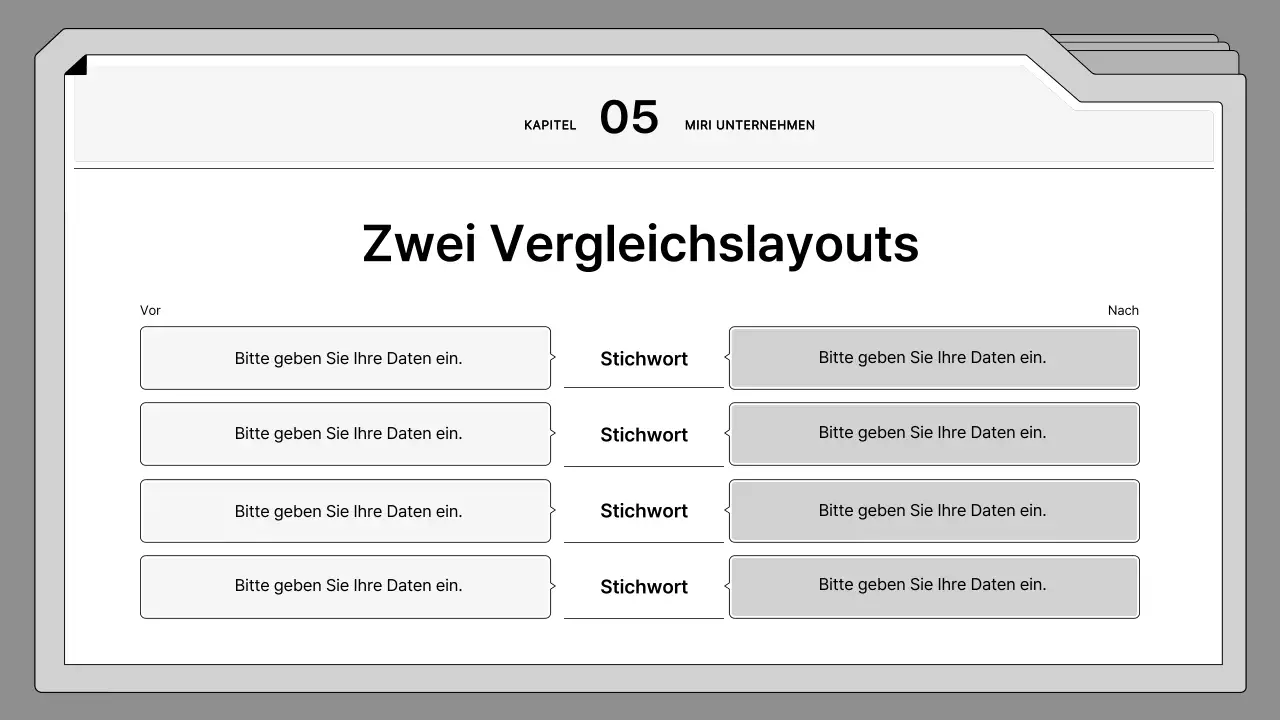 Schwarzer und weißer, sauber gerahmter Vorschlag in einem Aktenordner