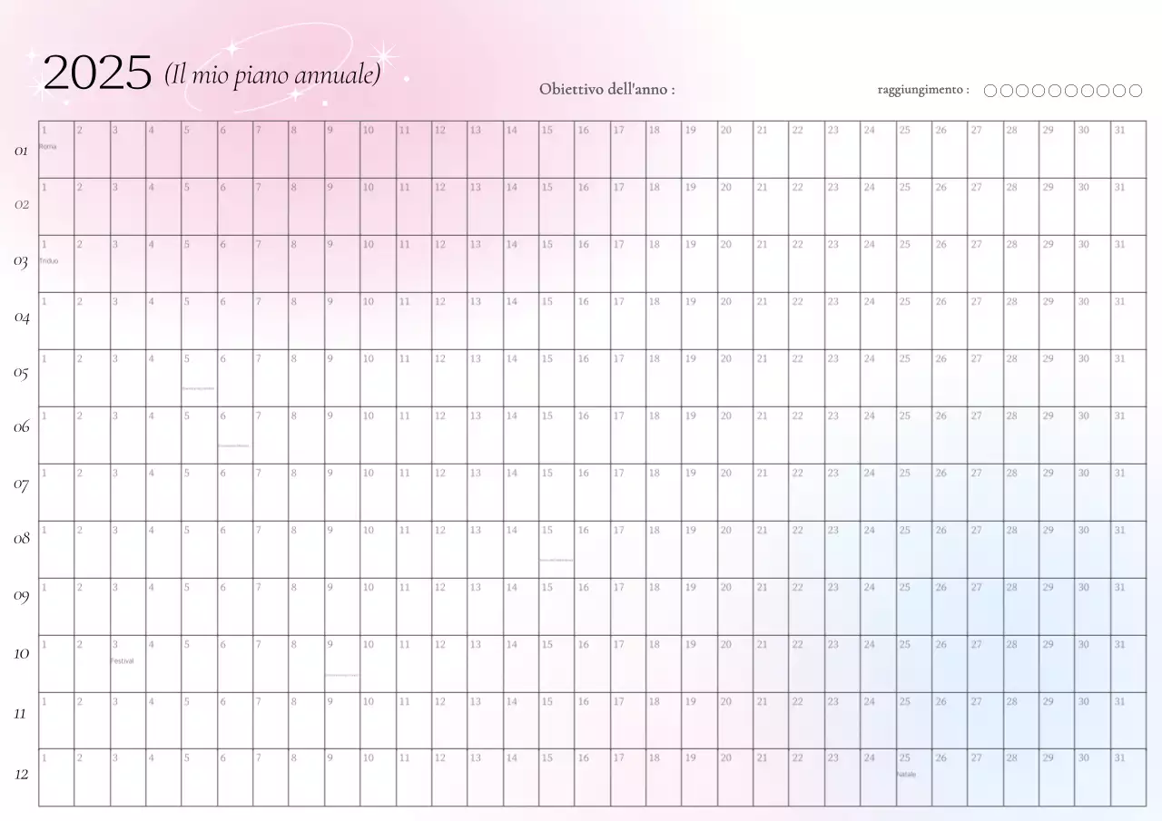Calendario annuale con sfumatura rosa
