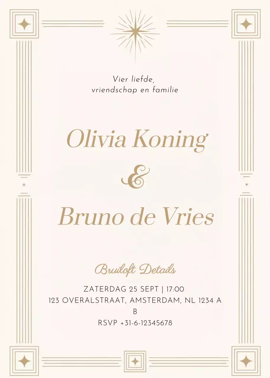 beige klassieke huwelijksuitnodiging