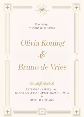 beige klassieke huwelijksuitnodiging