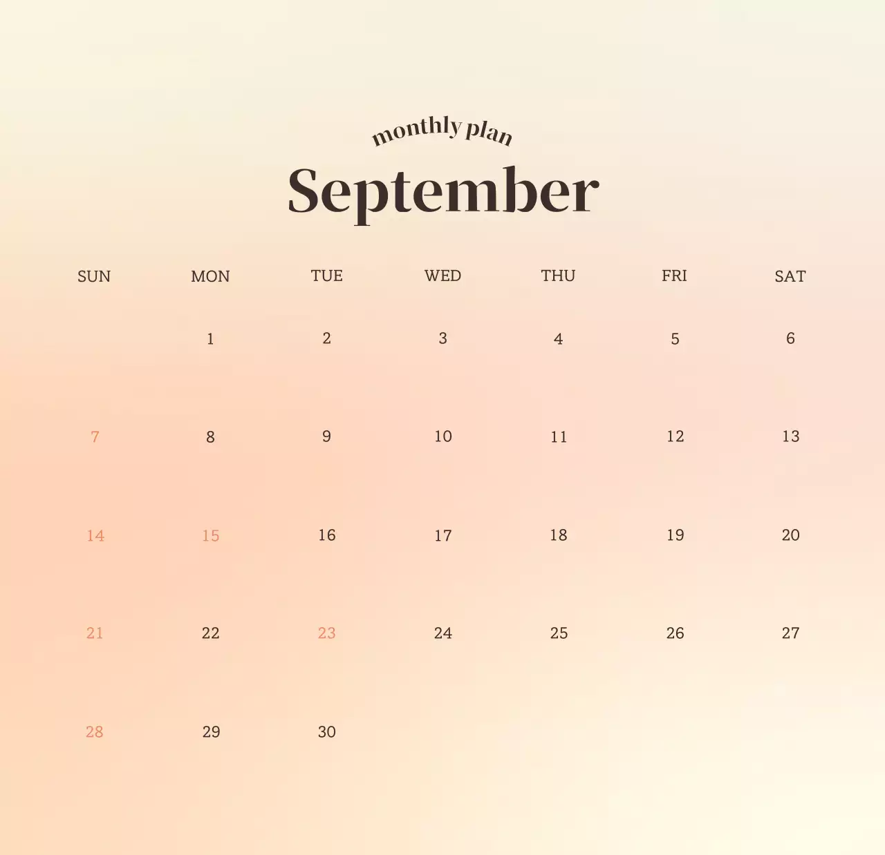 グラデーションミニマルカレンダーカレンダー