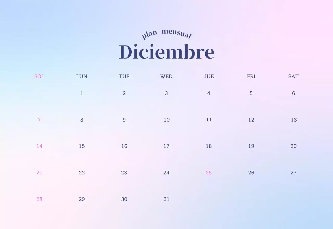 Calendario minimalista degradado
