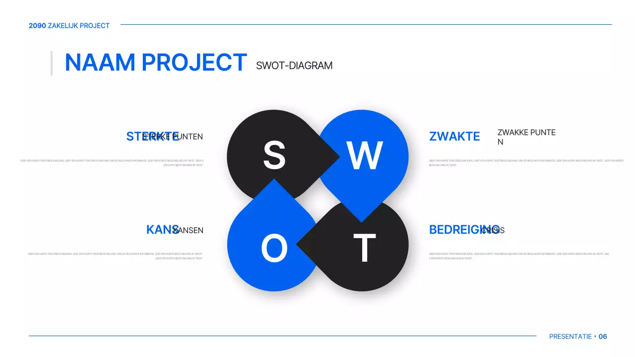Een eenvoudig globaal bedrijfsplan in wit en blauw