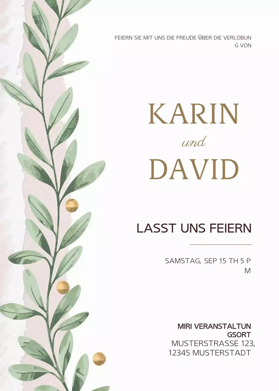 Grüne botanische Verlobungseinladung