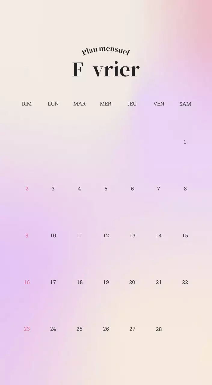 Calendrier minimaliste dégradé