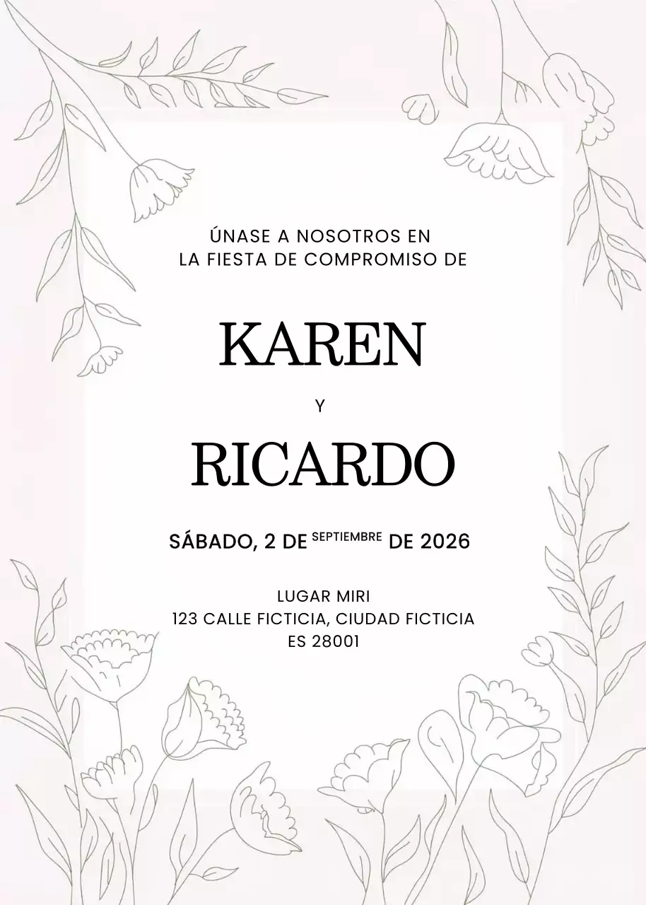 Invitación de compromiso floral blanca