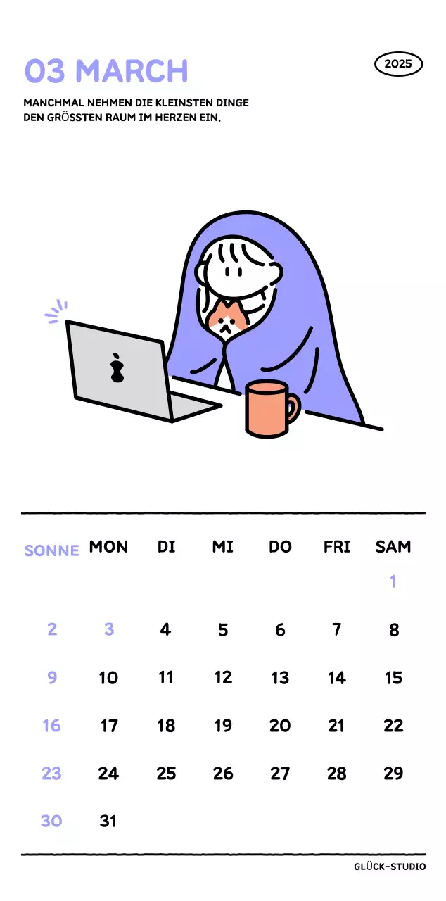 Illustrierter Kalender mit schönem Linienstil