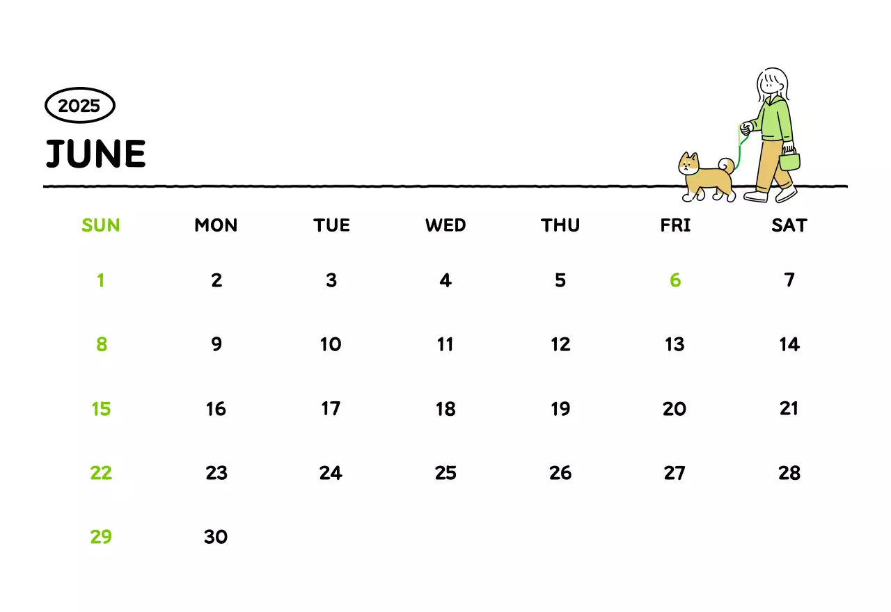 Illustrated calendar with a cute line style