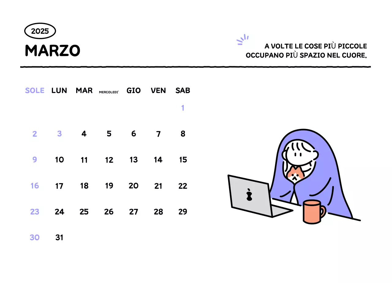 Calendario illustrato con un grazioso stile di linee