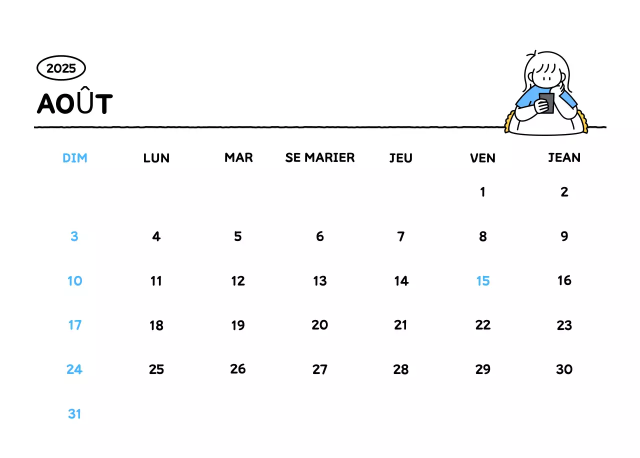 Calendrier illustré avec un joli style de lignes